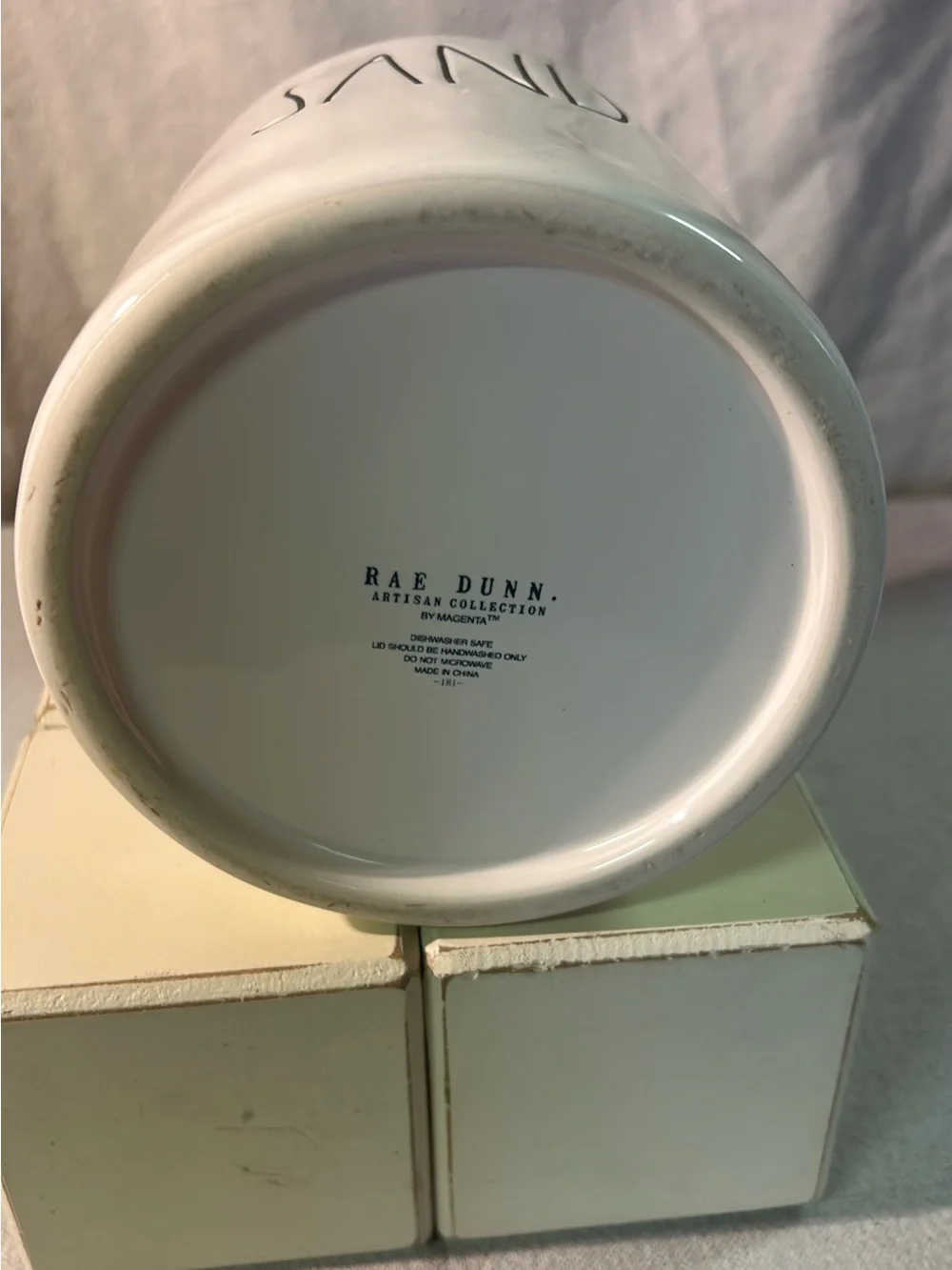 Rae Dunn White Ceramic 'SAND' Canister with Lid